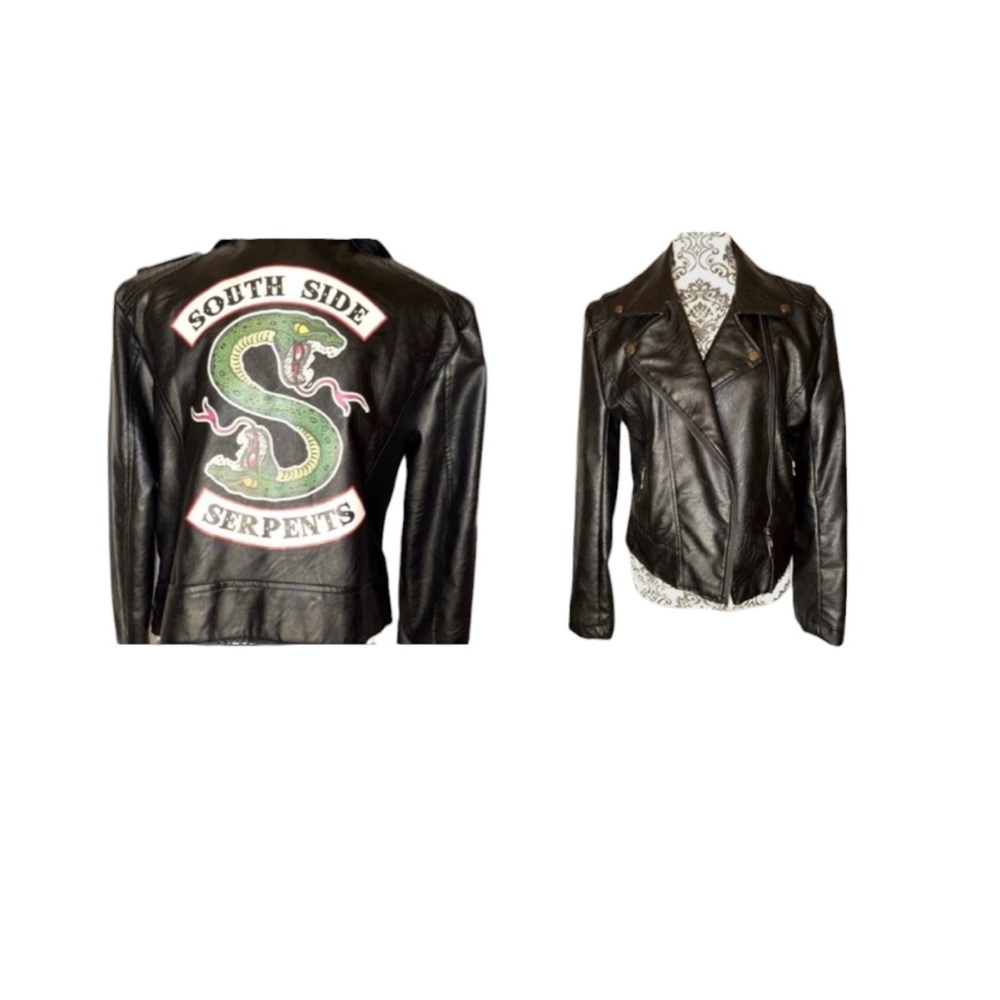 Women's Black Faux Leather Biker-Style Jacket - South Side Serpents